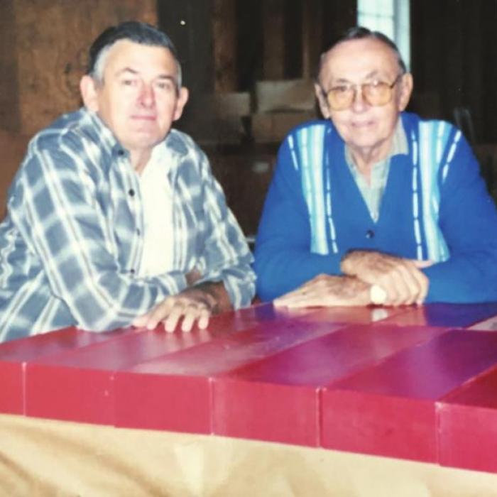 Manuel Anders (left), who worked at Stanzels for 50 years, is pictured with another longtime employee, factory foreman Frank Krecmer (right), back in the days when Victor Stanzel Co. was a bustling local business.