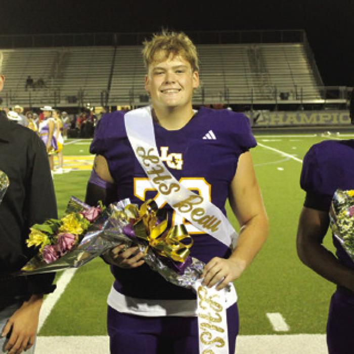 Homecoming Leopard Beau nominees – from left: Jonah Ehler, Trey Brumley (winner) and Dillan Johnson. Photo by Jeff Wick