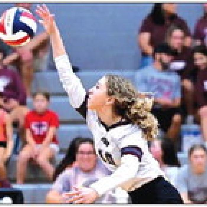 Flatonia’s Emma Kosler spikes the ball last week in a win for the Lady Bulldogs over Smithville. Photo by Stephanie Steinhauser