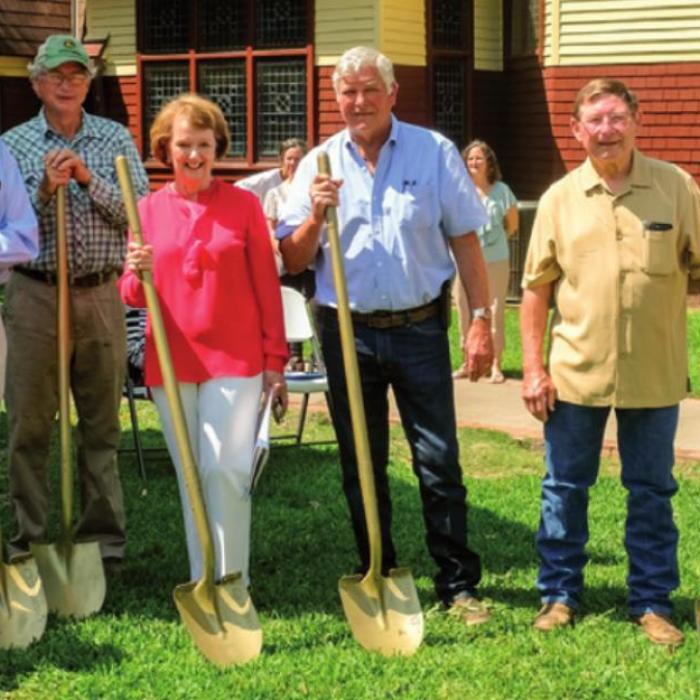 Members of the St. James Episcopal Church Construction Committee: (from left) Fr. Eric Hungerford, Mel Glasscock (chairman), James Cauble, Carol Helms, Joe Gaeke of Gaeke Construction, Chuck Gibson and Joe Jameson. Photo by Andy Behlen