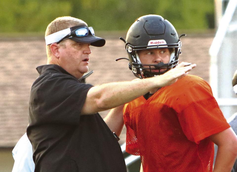 Schulenburg head football coach Walt Brock (shown here during a preseason scrimmage) has been placed in administrative leave).