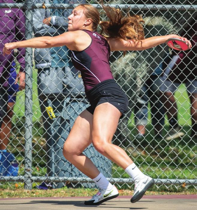 Flatonia’s Ali Janecka earns a trip to Regionals in discus on Monday at the Area Track Meet in Flatonia by taking first place. Photo by Stephanie Steinhauser