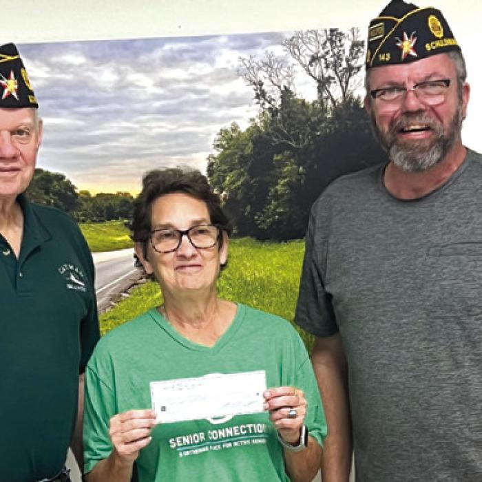 Senior Connections is thankful to the Schulenburg American Legion Post No. 143, McBride Unit, for their generous donation of $1,000. Pictured here is Jim Brown, Senior Connections Program Director Stephanie Shroyer, and American Legion Treasurer Rick Todd.