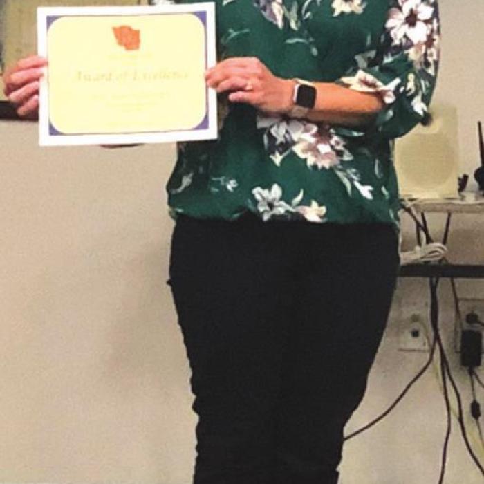 School nurse Kari Willrich was recognized by the LGISD board for her willingness to go the extra mile during the COVID-19 shutdown.