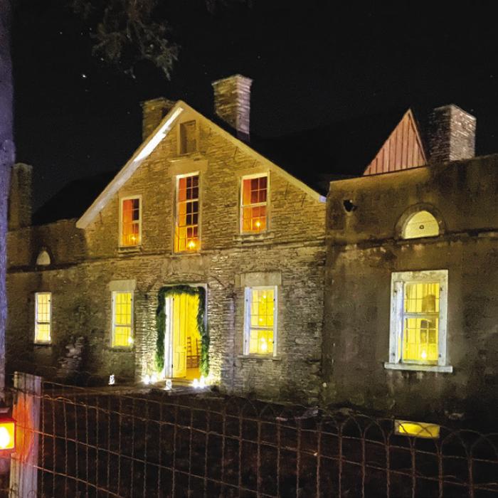 The outside of the historic Kreische House which is decorated for Christmas inside as part of the Trail of Lights event.