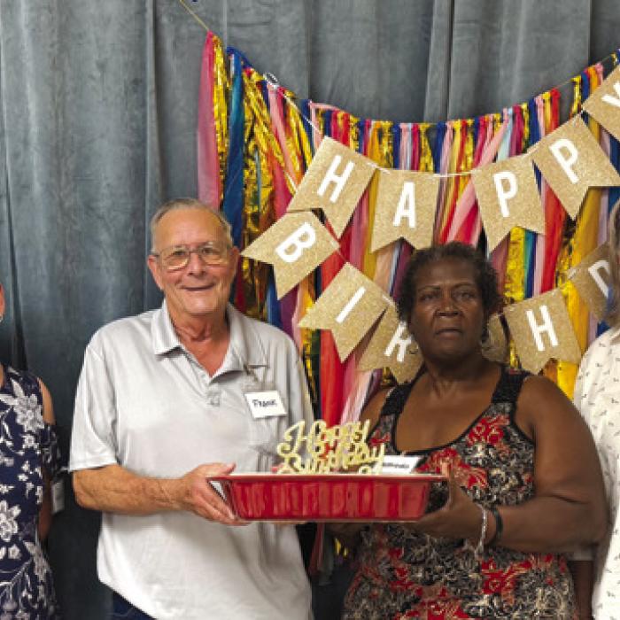 July birthday celebrants from all locations that were present for our photo were Nancy Jasek, Frank Lafferty, Alfreda Ellison, and Lemae Higgs.