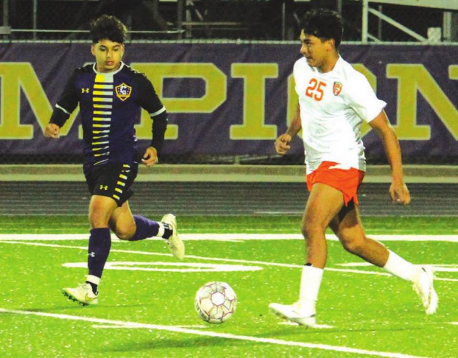 La Grange’s Salvador Aguirre-Cardenas, left above, scored three goals in the boys 4-0 win over Smithville Tuesday.