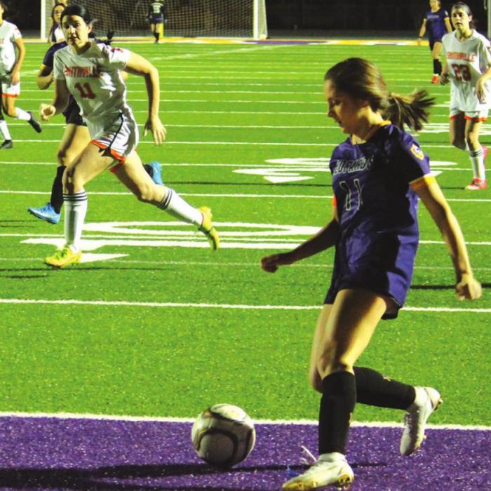 La Grange’s Kaelyn Ortiz with an attack Tuesday. She scored once and had two assists.