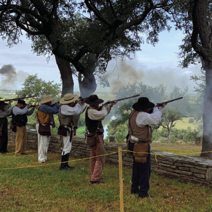 A gun salute led by costumed reenactors will again be part of Saturday’s Texas Heroes Day events at Monument Hill in La Grange.