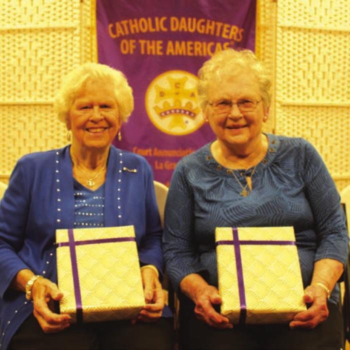 Charter Members were recognized and presented gifts, from left, Doris Lidiak and Lorine Bertsch. Unable to attend were Marian “Polly” Supak and Anna Mae Hajovsky.