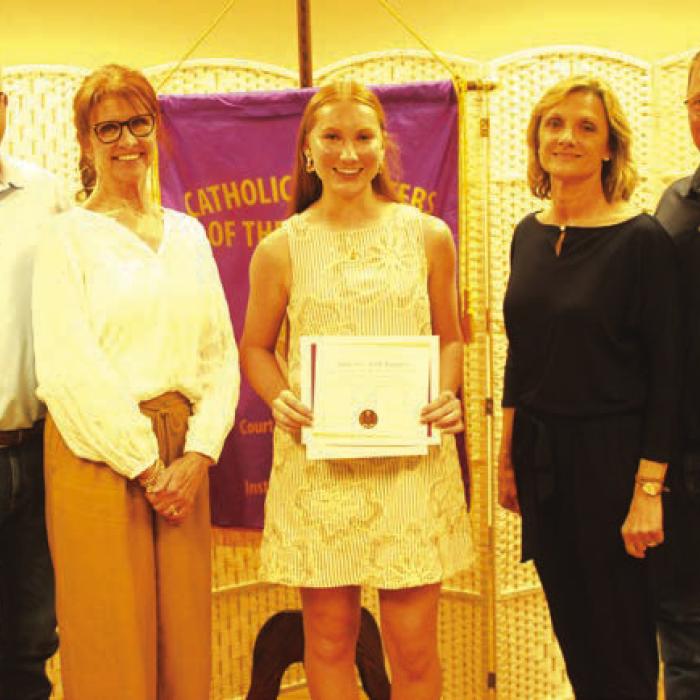 Anita Proske Memorial Scholarship was awarded to Ella Nygren for being an Outstanding Member of JCDA Court Annunciation No. 1962. Presenters were Randy and Phyllis Proske, and Chris and Emma Proske.