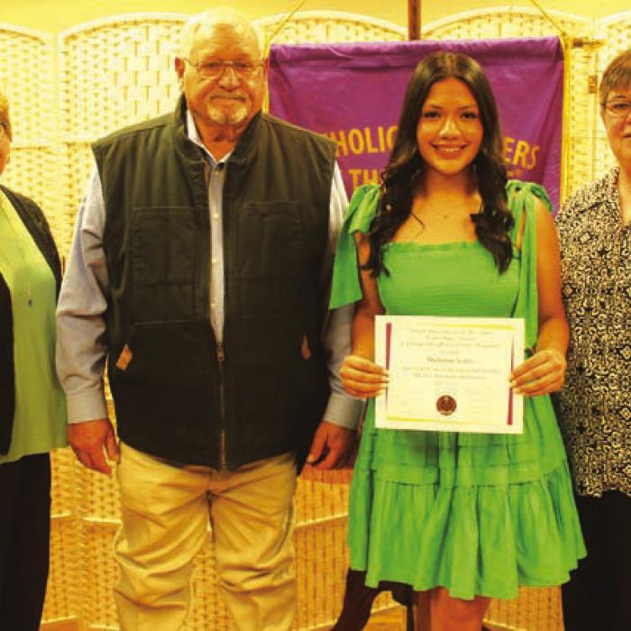 Carol Roensch Memorial Scholarship was awarded to Natalia Soto and was presented by Mary Jane Henning, Billy Roensch, and Teresa Schneider.