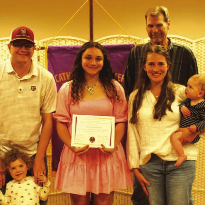 Nancy Belota Memorial Scholarship was awarded to Olivia Cabrera and was presented by Bradley and Chloe Belota with Everly and Bennett, and Brad Belota.