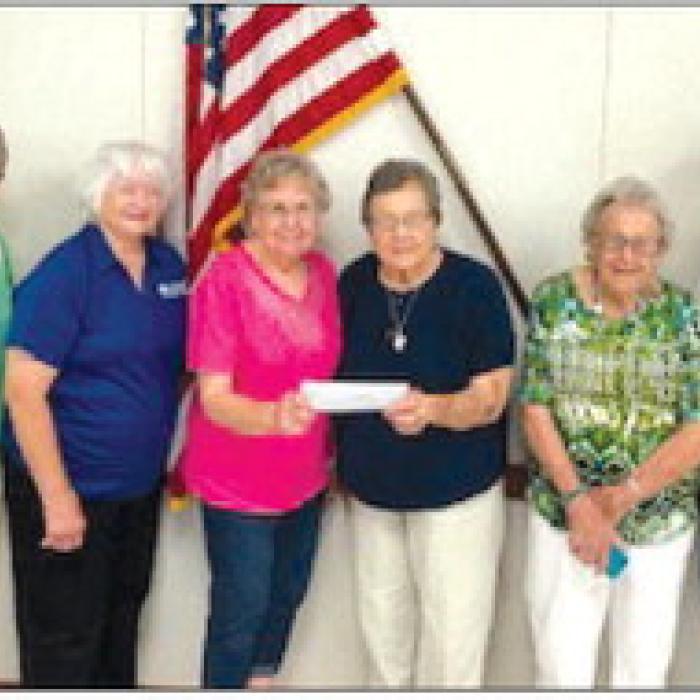St. Anne’s Society No. 10-Fayetteville presented a check to St. John’s Altar Society from proceeds raised from their bake sale. The donation was matched by the KJZT Family Life. Pictured from left: Violet Krenek, Member; Rose Rohde, KJZT secretary; Madelyn Kovar, Altar Society president; Mary Jane Toddy, KJZT president; Margie Sodolak, Member; and Margie Vasek, Member.