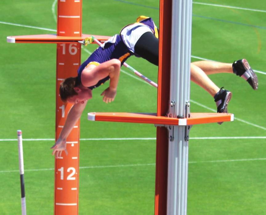 La Grange’s Dylan Truss cleared 16-feet (above) for the first time ever at a meet to win second at state in the pole vault. Photo by Jeff Wick