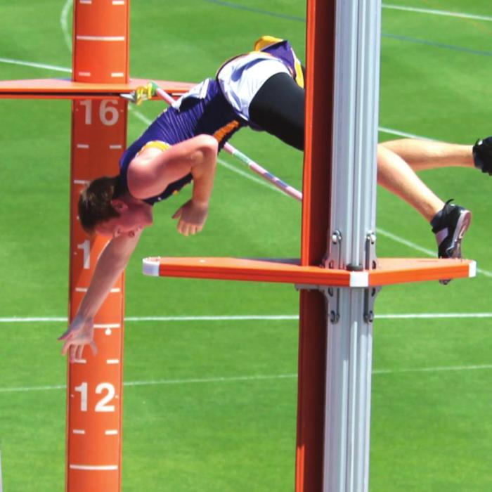 La Grange’s Dylan Truss cleared 16-feet (above) for the first time ever at a meet to win second at state in the pole vault. Photo by Jeff Wick