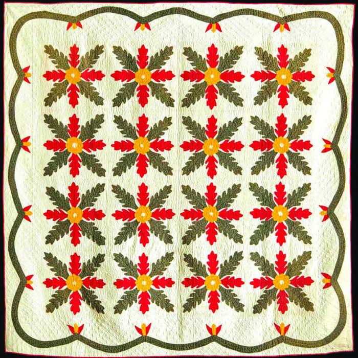 “Oak Leaf” a Modified Princess Feather, circa 1910, by Catherine Ella Ernst Dreibelbis is part of a new exhibit opening this week at the Texas Quilt Museum in La Grange.
