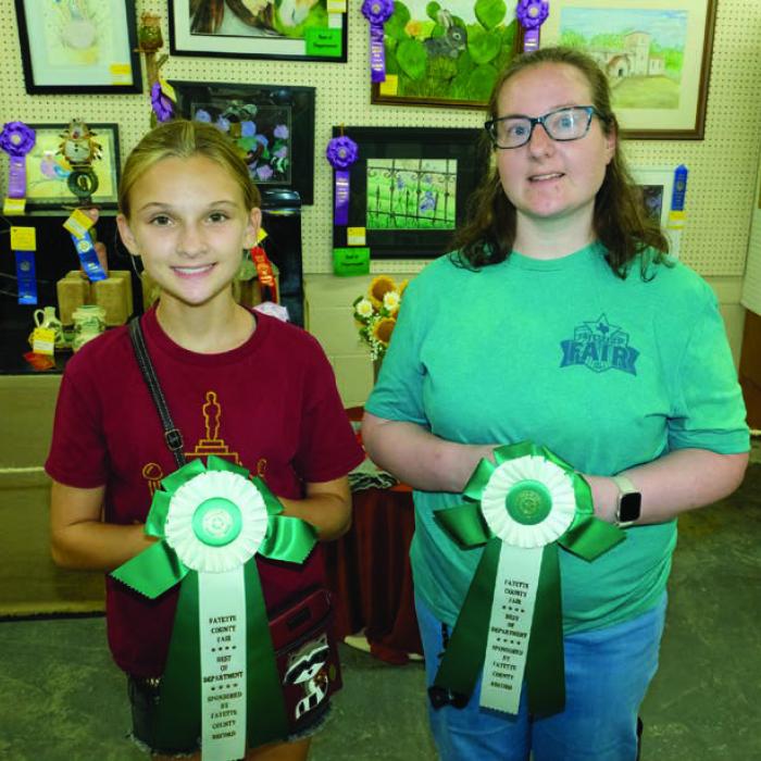 BEST OF THE ARTS AND CRAFTS DEPARTMENT Picture are (from left) Brylee Brugger - 8 to 12 year olds - wooden patio chair, and Melissa Baker - 18 and above - Train Depot diamond art. Not pictured was Cara Homer - 13 to 17 year olds decorated overalls.