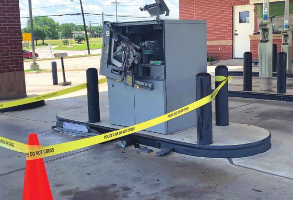 This ATM, left, was broken into Sunday, and right, a video snapshot of one suspect.