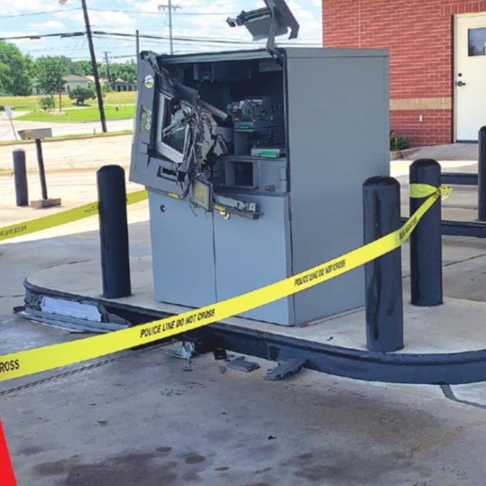 This ATM, left, was broken into Sunday, and right, a video snapshot of one suspect.