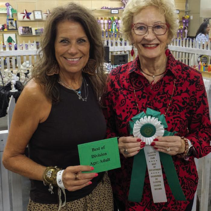 BEST OF THE COLLECTIONS DEPARTMENT From left, best of department in the adult division went to Anissa Menefee for a collection of precious moments; best of department in the senior division went to Angie Pavlicek for a collection of antique glass jars.