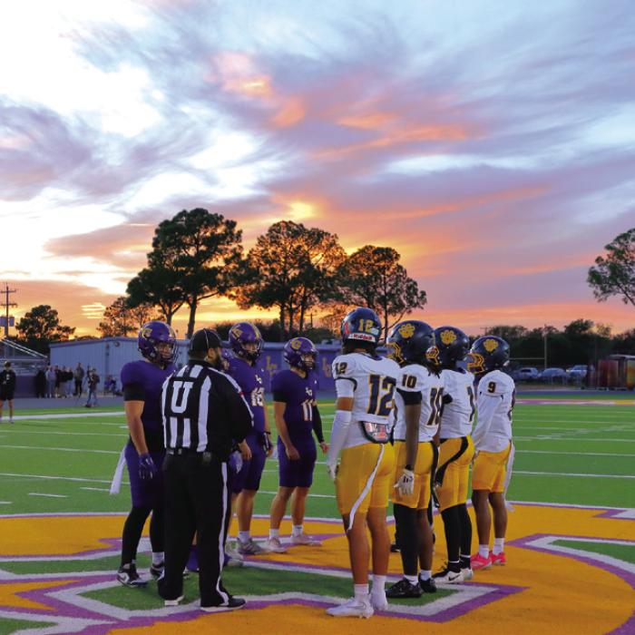 The sky was brilliant over Leopard Stadium Friday during the coin toss. Photo by Darrell D. Gest