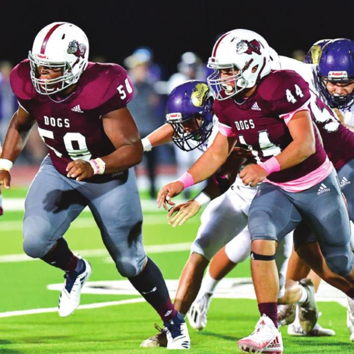 Flatonia’s #58 Devon Walles and #44 Gabriel Venegas set their sights on a Comanche runner Friday. Photo by Stephanie Steinhauser