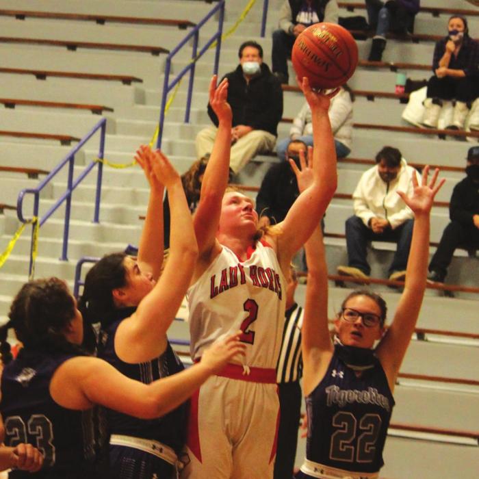 Schulenburg’s Erica Otto scores part of her game-high 29 points in Friday’s playoff game. Photos by Jeff Wick