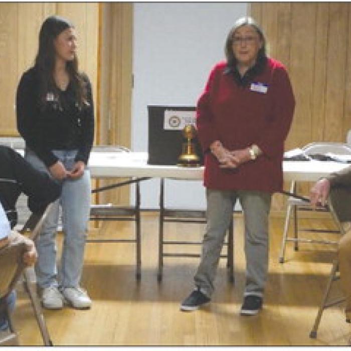 024 Texas Girls State Convention attendee Hailey Johnson is introduced by Ladies Auxiliary Post No. 338 Vice President Phyllis Reavis at the meeting held on Dec. 5.