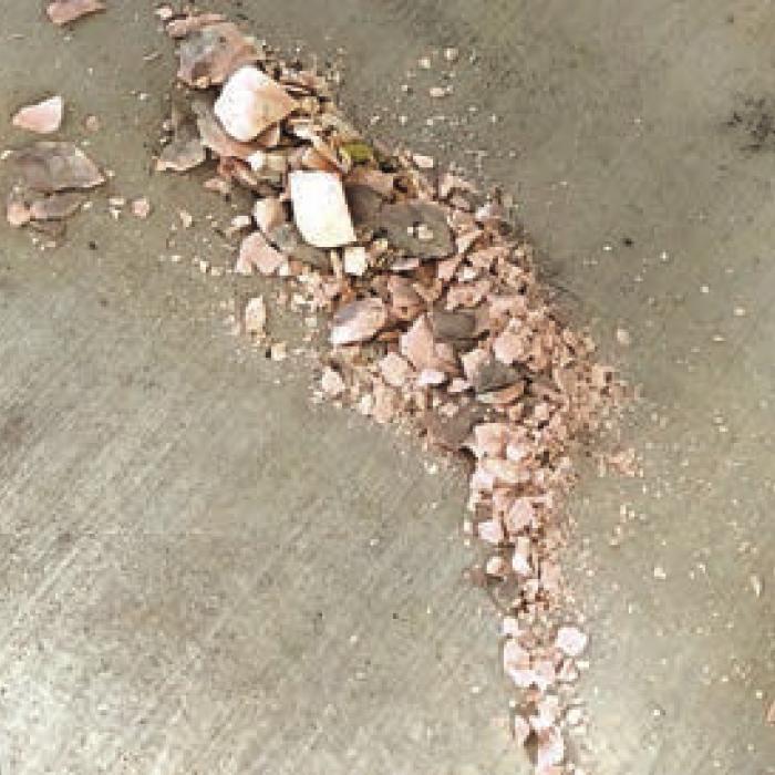 This little pile of rubble is comprised of byflakes of rock that David has chipped off larger pieces.