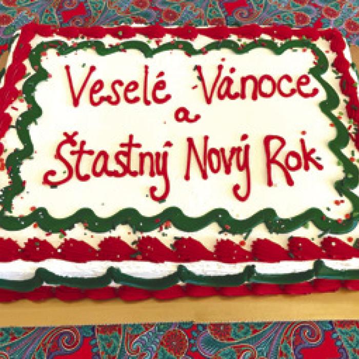 Merry Christmas and a Happy New Year written in Czech on a cake.