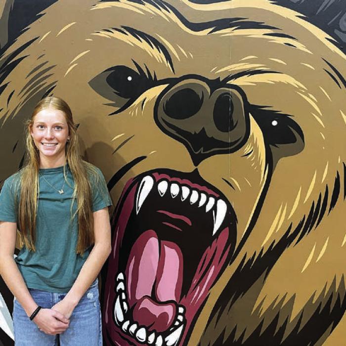 Morgan Nelius in the gym at Round Top-Carmine High School. Photo by Jeff Wick
