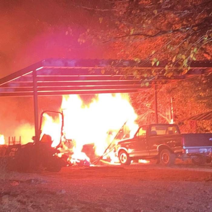 This fire Saturday on Camp Lone Star Road was sparked by a brush fire left unattended.