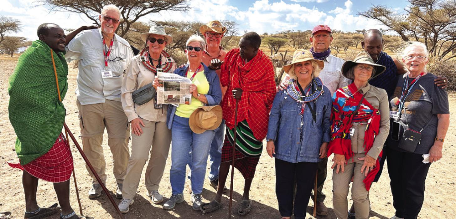 Bette and Jerry Gips of Fayetteville (Bette is holding the paper), Deborah and Ken Ripper, Austin County residents Julie and Maury Shepherd, Cecilia Samish and Dorothy Morrison recently returned from Tanzania in East Africa.