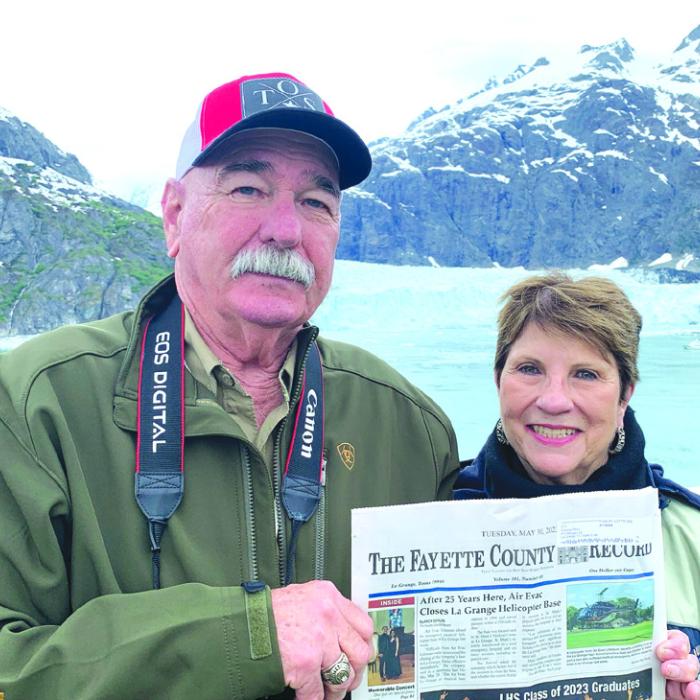 David and Dolores Perry of La Grange, recently took the Fayette County Record with them to Glacier Bay Alaska.