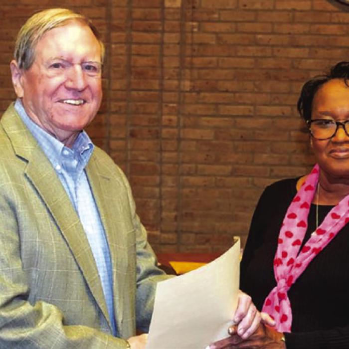 Mayor Jan Dockery, right, declared Feb. 14, 2022 as Richard Schultze Day in La Grange. Schultze is shown, left.