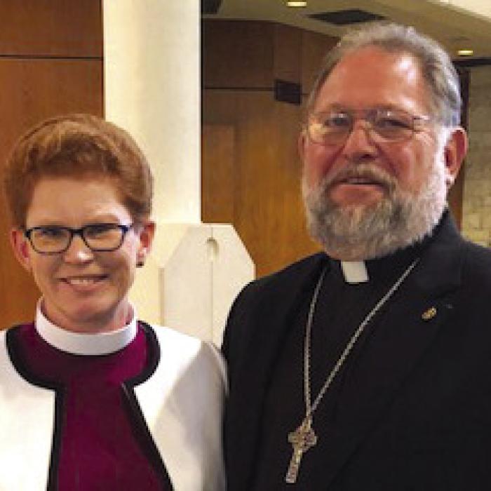Rev. Susan J. Briner, Bishop of the ELCA Southwestern Texas Synod, will be guest preacher at communion services on Sunday, Nov. 23. She is pictured here (left) with Rev. Herb Beyer, lead pastor for the Tri-County Cooperative Ministries ELCA.