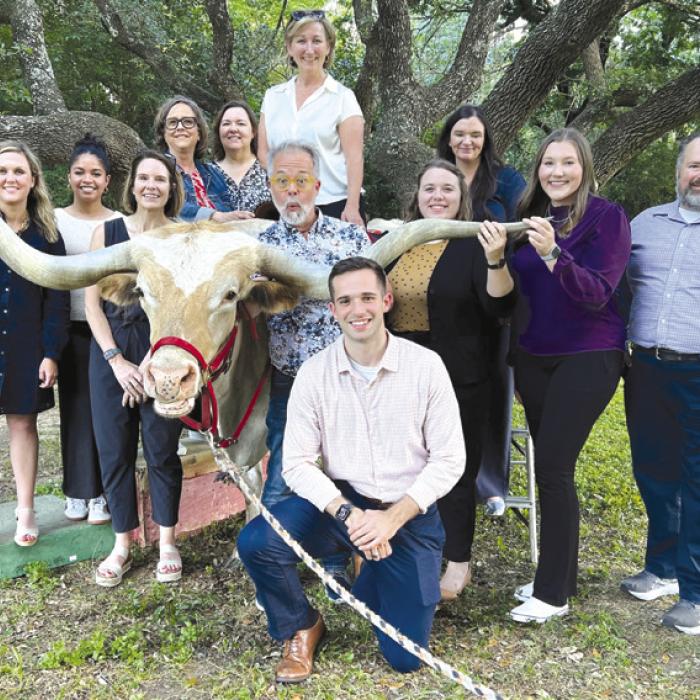 American Farm Bureau Federation Communications staff pose with “Cowboy” during the annual Communications Conference. This year’s conference was hosted in Waco at Texas Farm Bureau’s state office. Cowboy is one of Ralph Fisher’s Photo Animals.
