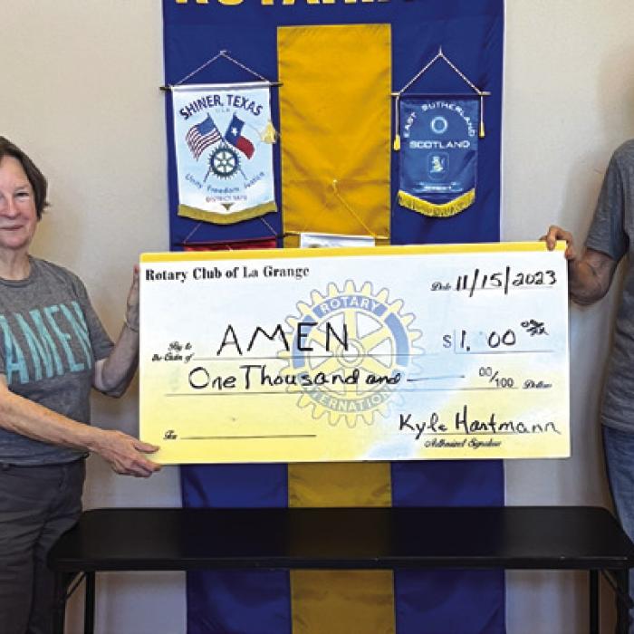 The Rotary Club of La Grange recently made a donation to the AMEN Food Pantry in the amount of $1,500 (even more than shown on the check above). Pictured here are President Elect Hannah Janda, Mary Lou McElroy and Susan Schultz representing AMEN, and Rotary Treasurer Larry Jackson.
