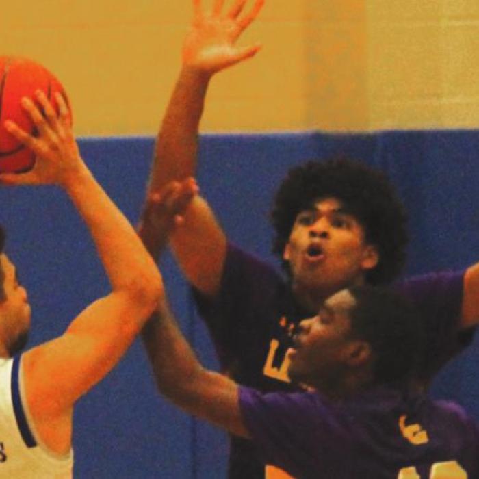 La Grange’s Jordan Scott and Jonathon Rogers on defense Tuesday. Photo by Jeff Wick