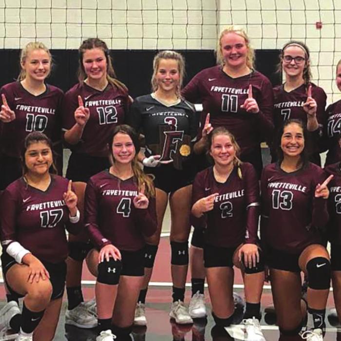 The Fayetteville volleyball team shows everyone who is No. 1 after winning their home volleyball tournament over the weekend. Photo courtesy of Rachel Schley