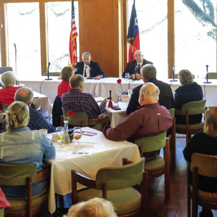 A wide shot of attendees watching Saturday’s forum in La Grange. Photo by Andy Behlen