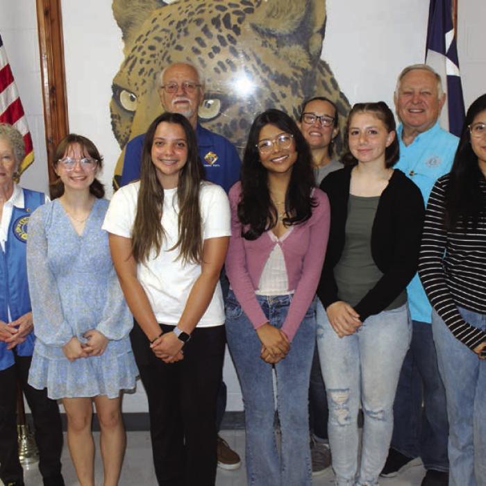 Left to right: Girls State Coordinator Marilyn Kothmann; Carolyn Buchanek of Bluebonnet Lions sponsoring Riley Lowe; Celeine Fabre (sponsored by The Knights of Columbus represented by Garry Schellberg), Julie Vasquez (sponsored by The La Grange Optimist Club represented by Misty Touchet), Meadow Taylor-Marklin (sponsored by the La Grange Noon Lions club represented by Mark Ulrich), Jessica Torres (sponsored by the La Grange Rotary Club), and Phyllis Chavarria, Girls State Coordinator. Photo by Jeff Wick