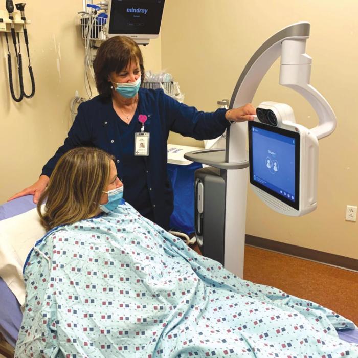 Simulation of a St. Mark’s Medical Center patient teleneurology bedside consultation.