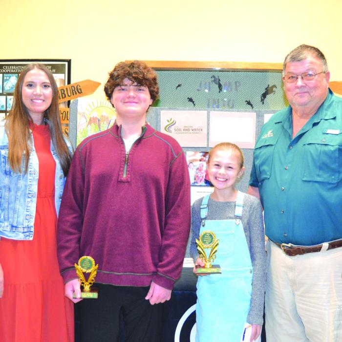 Essay Contest: (13 and under division) - Logan Stone (La Grange Middle School), Lillian Carey (La Grange Middle School); presenters: Roy Wied of Carmine State Bank and Ashley White of Capital Farm Credit.