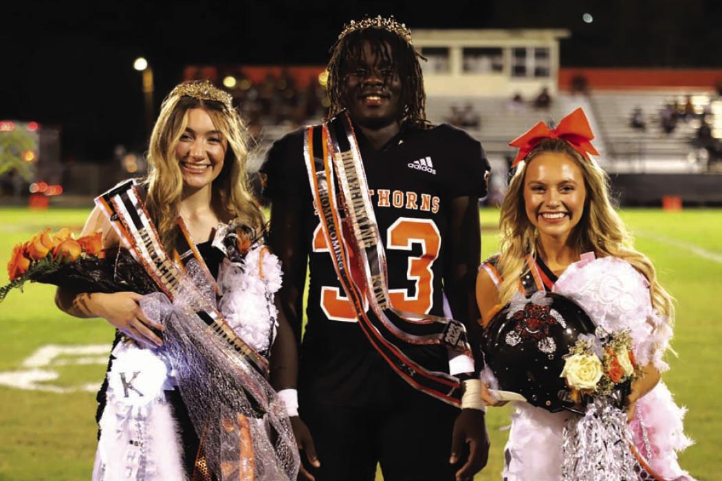Schulenburg High School held its homecoming festivities last week, culminating with Friday’s football game, where the homecoming royalty was announced. From left to right, Keaton Walker and Rodney Walton were named Homecoming Queen and King and Annelyse Galipp was named Football Sweetheart. For more on the game see Page B1 today. Photo by Audrey Kristynik