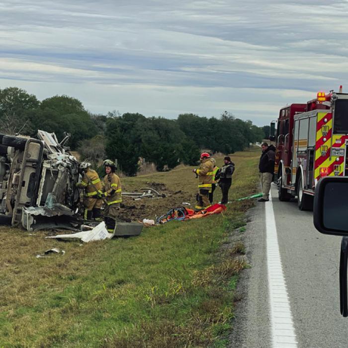Saltwater Truck Rolls Over on FM 2145