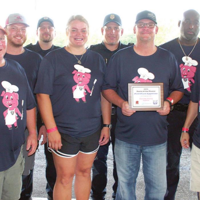 Front row, Left to Right; Sergeant Terry “Rusty” Roggenkamp, Officer Hailee Vincent, Chief Troy Brenek, Officer Juan Castilleja Back row, Left to Right, Caleb Geissen, Officer Jacob Mills, Sergeant Tobey McFadden, Officer Frank Parkinson. Photo courtesy of the Schulenburg Sticker