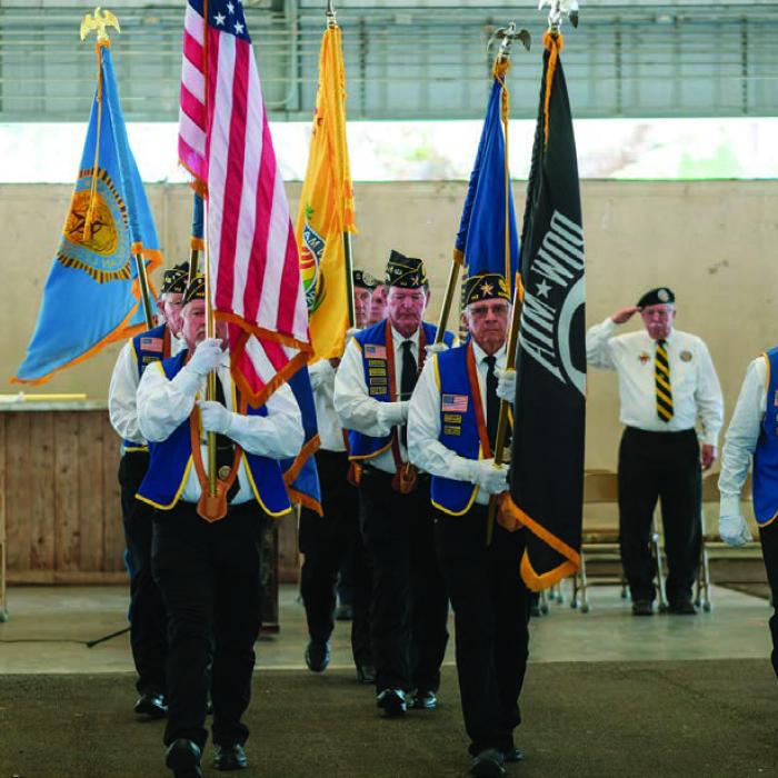 A color guard comprised of members of the Schulenburg-area veterans organizations carried out the flags at the conclusion of the Memorial Day service.