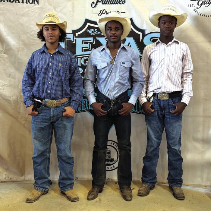This weekend in Hallettsville at the Founders Invitational Rodeo, some locals won championships. Nahqi Wilson, left, and Rhaden Sidney, right, won the long rounds &amp; the average in the team roping. Also, AJ Hatchet, center, won the bull riding competition.